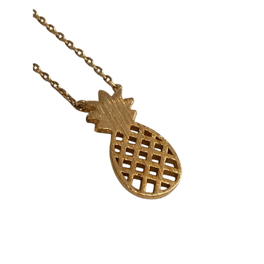 Gold Tone Pineapple Necklace 16" Flat Lobster Clasp Chain - Picture 3 of 6